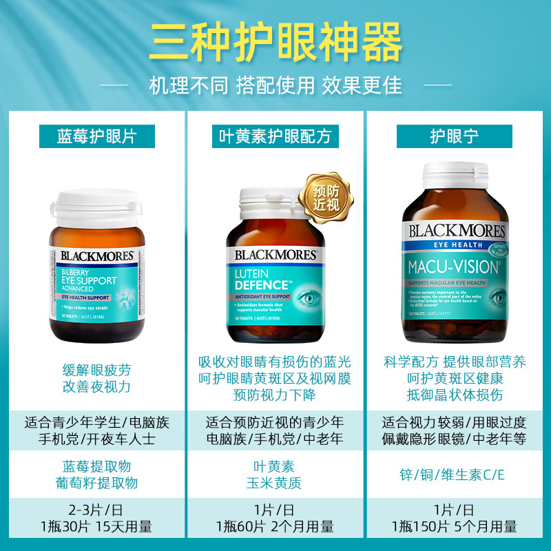 澳洲blackmores蓝莓精华30片儿童丸 BLACKMORES澳纽海外叶黄素