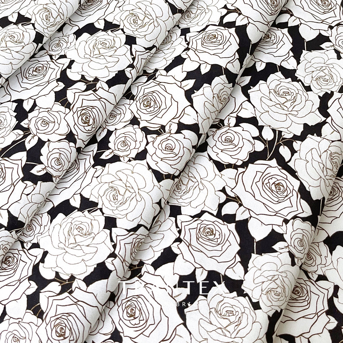 裙子纯棉全棉布料diy手工碎花印花衣服装衬衣连衣裙黑白玫瑰面料,淘宝优惠券,粉丝福利购,淘宝优惠卷