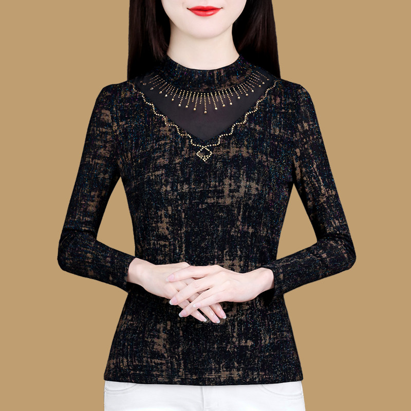 加绒2021年秋冬季新款长袖蕾丝小衫 讯颖T恤