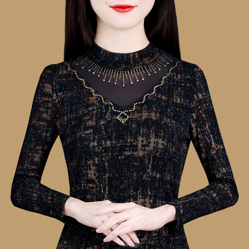 加绒2021年秋冬季新款长袖蕾丝小衫 讯颖T恤