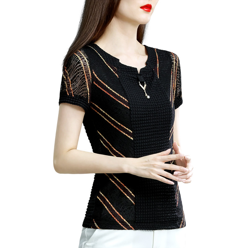 夏季蕾丝短袖短款女装2021年t恤衫 讯颖蕾丝衫/雪纺衫