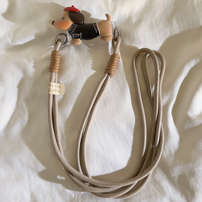 可爱卡通立体腊肠狗背夹手机壳编织尼龙斜跨长绳DIY潮流网红ins女款手机配饰户外挂绳侧背带便携挂脖防摔挂件,淘宝优惠券,粉丝福利购,淘宝优惠卷