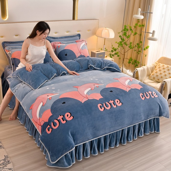 牛奶绒冬款四件套2025新款双面法兰加绒珊瑚绒床单被套三件套床单