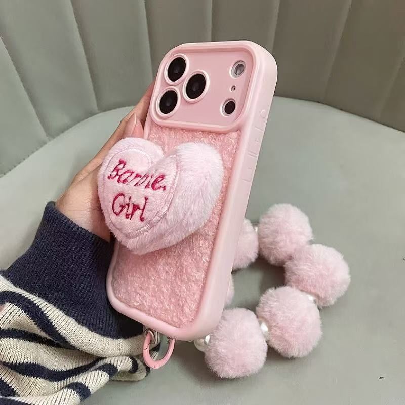 毛绒英文爱心适用于OPPOA6pro手机壳a93/a72/a58/a53新款reno14/13/12/11时尚k12s高级感Findx9x8软A5保护套 - 图3
