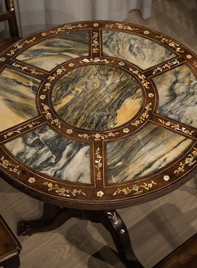 民国红木镶云石螺钿百灵靠背椅