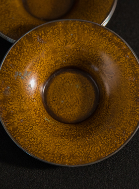 金沙纹圆铜杯托（五客）茶艺茶具桌面摆件铜制茶杯托