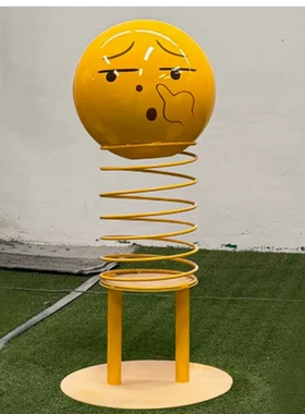 不锈钢小黄人弹簧表情包雕塑网红广场公园圆球弹簧装饰摆件定制