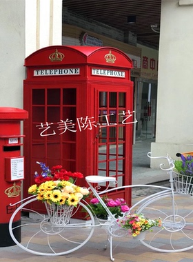 定制复古纯手工英伦电话亭模型网红打卡双层巴士咖啡馆美陈装饰品