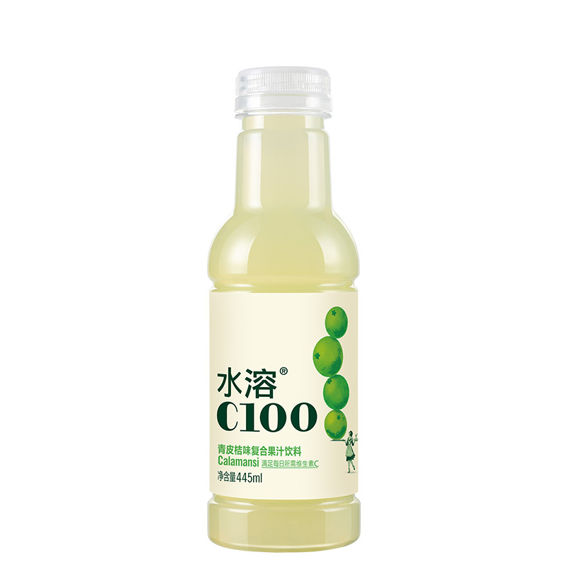 农夫山泉 水溶C100 青皮橘味 果汁饮料445ml*15瓶维生素C果味饮品 - 图0