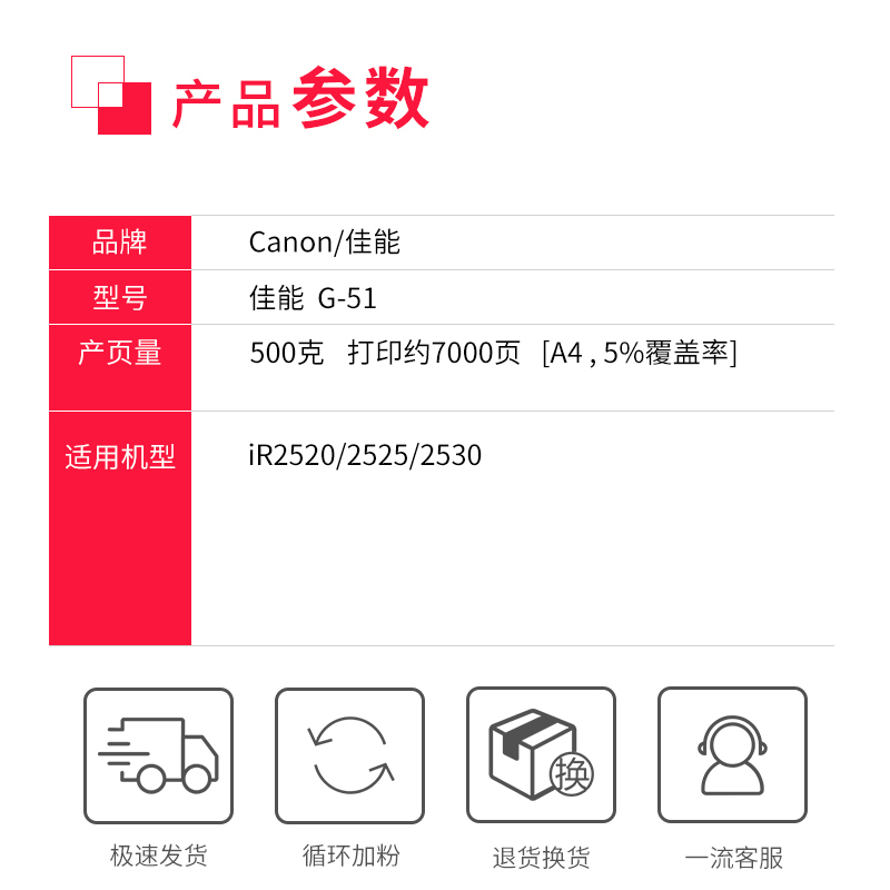 适用佳能NPG-51粉盒IR2520I 2525I 2530I 2545I IR2535复印机碳粉 粉合 墨粉盒 碳粉g51墨粉G51粉盒硒鼓 墨盒 - 图0