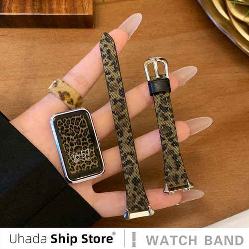 uhada适用华为手环10表带秋冬爆款【豹纹】皮质高级感华为9手环表带华为手环8表带创意马蹄扣时尚女款fit腕带 - 图2