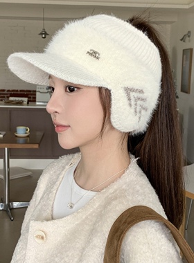 秋冬季加绒保暖护耳空顶棒球帽女