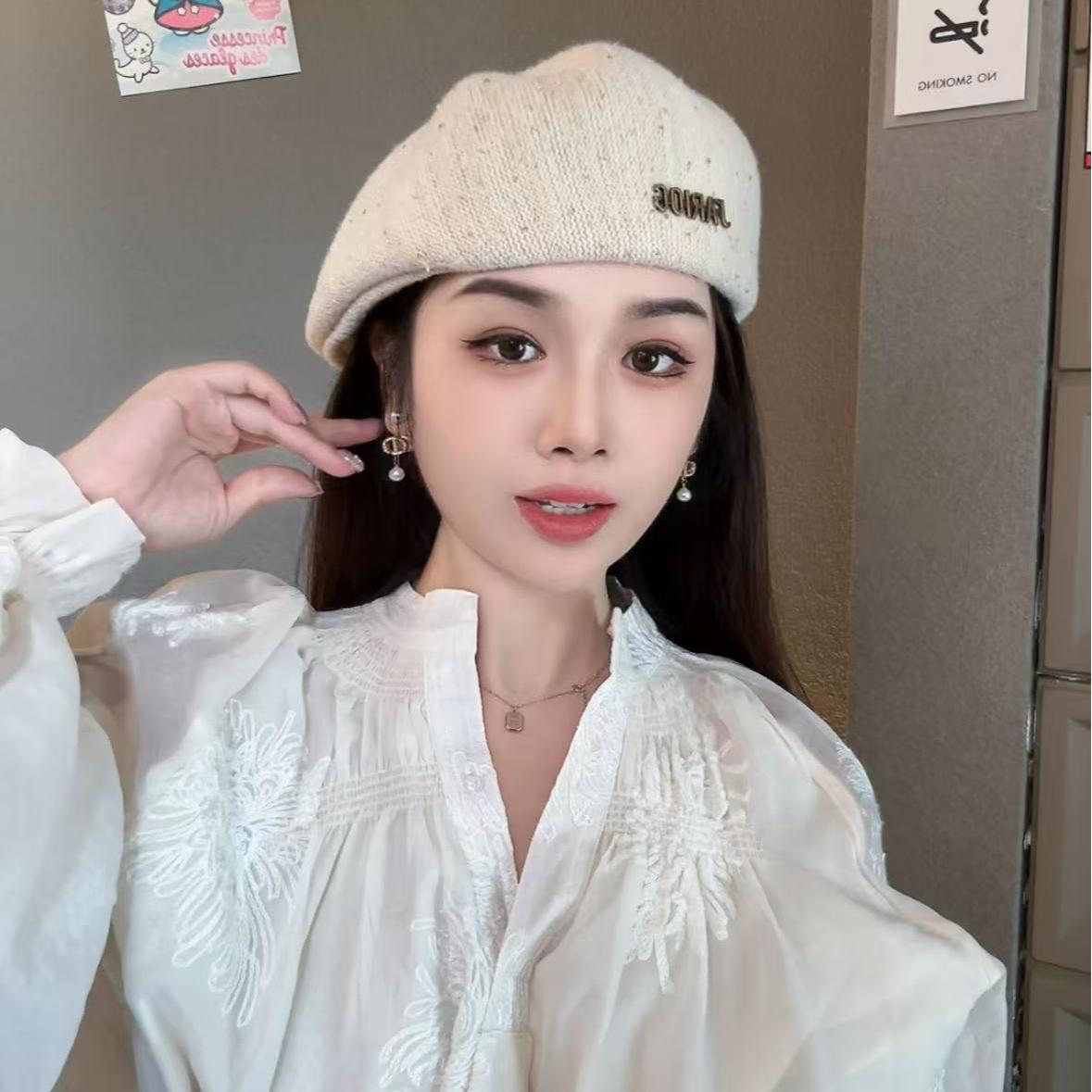 秋冬新款定型正反两戴前进帽子女时尚亮片百搭贝雷帽显脸小鸭舌帽 - 图2