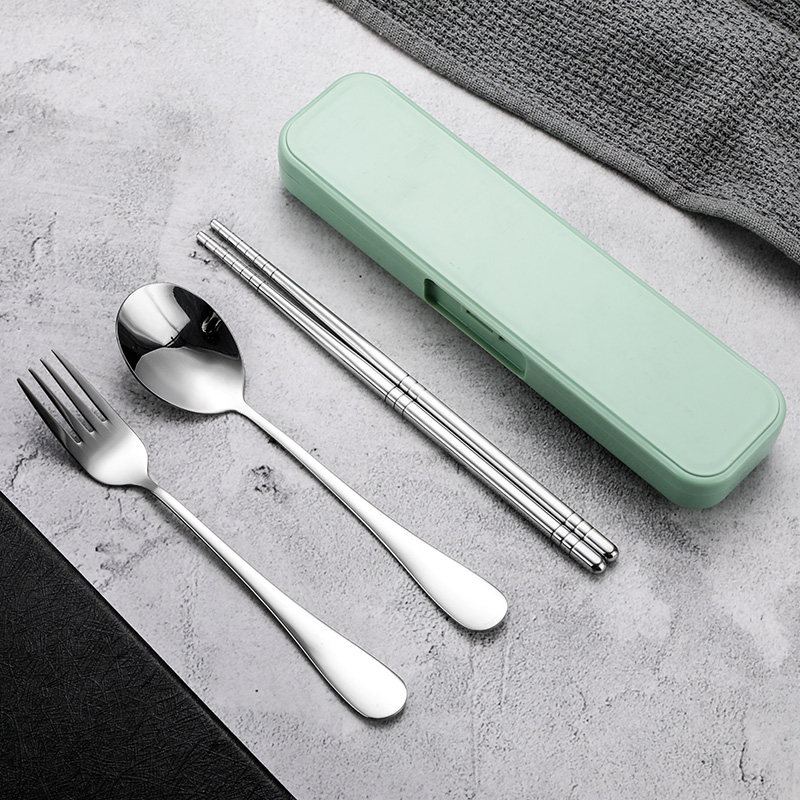 304不锈钢筷子勺子套装学生勺筷叉便携餐具翻盖收纳盒学生二件套,淘宝优惠券,粉丝福利购,淘宝优惠卷