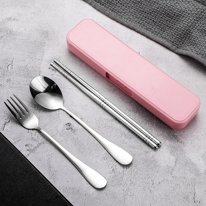 304不锈钢筷子勺子套装学生勺筷叉便携餐具翻盖收纳盒学生二件套,淘宝优惠券,粉丝福利购,淘宝优惠卷