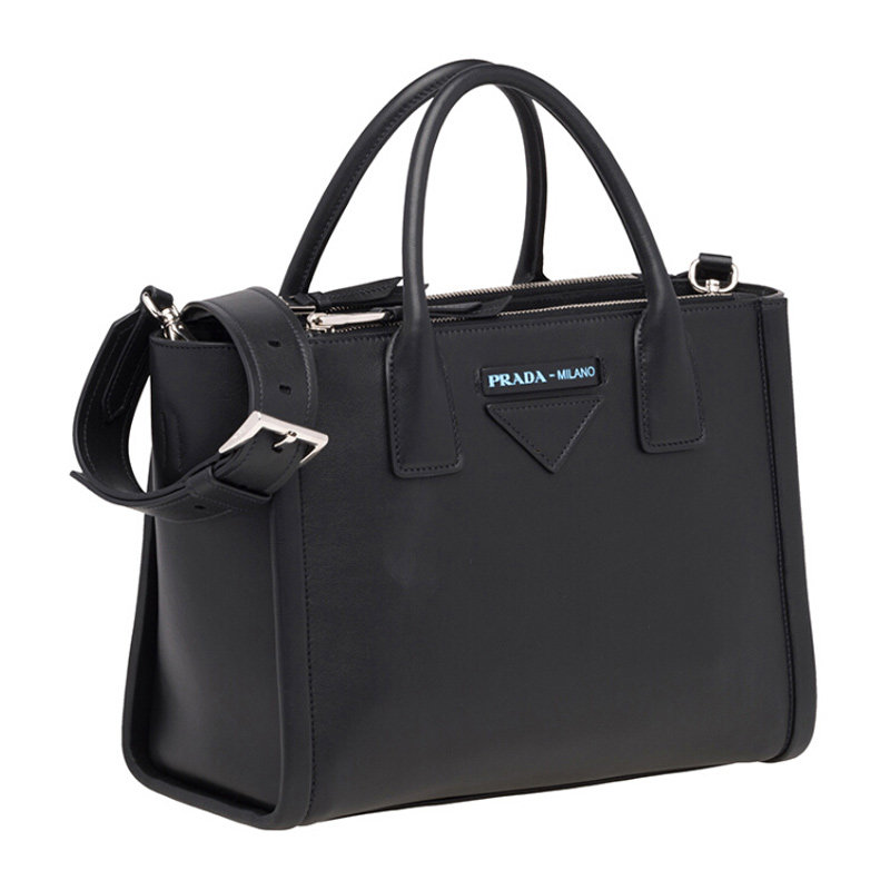 prada拼接logo双拉链小牛皮手提包 奢批海外女士包袋