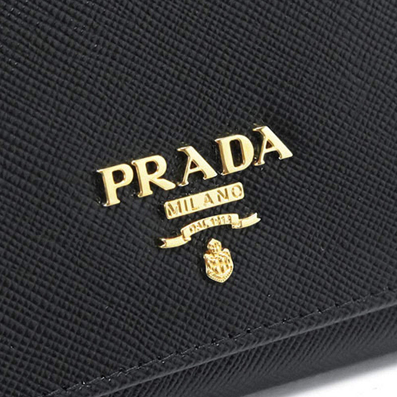 prada黑色牛皮压纹摁扣短款女包 奢批海外钱包