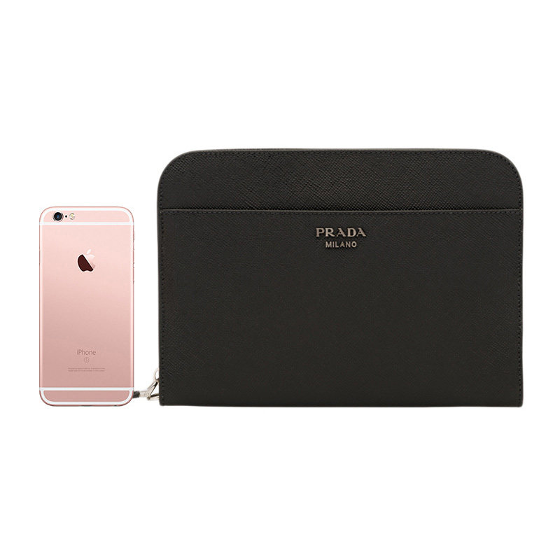 prada /普拉达黑色牛皮经典男包 奢批海外钱包