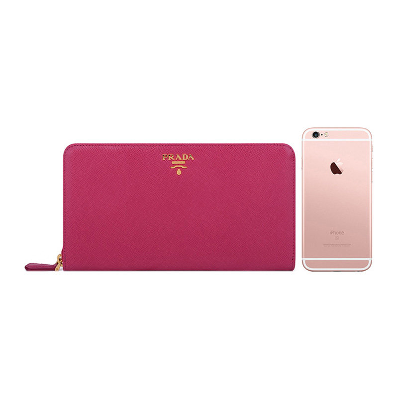 prada牡丹粉女士牛皮钱包 奢批海外钱包