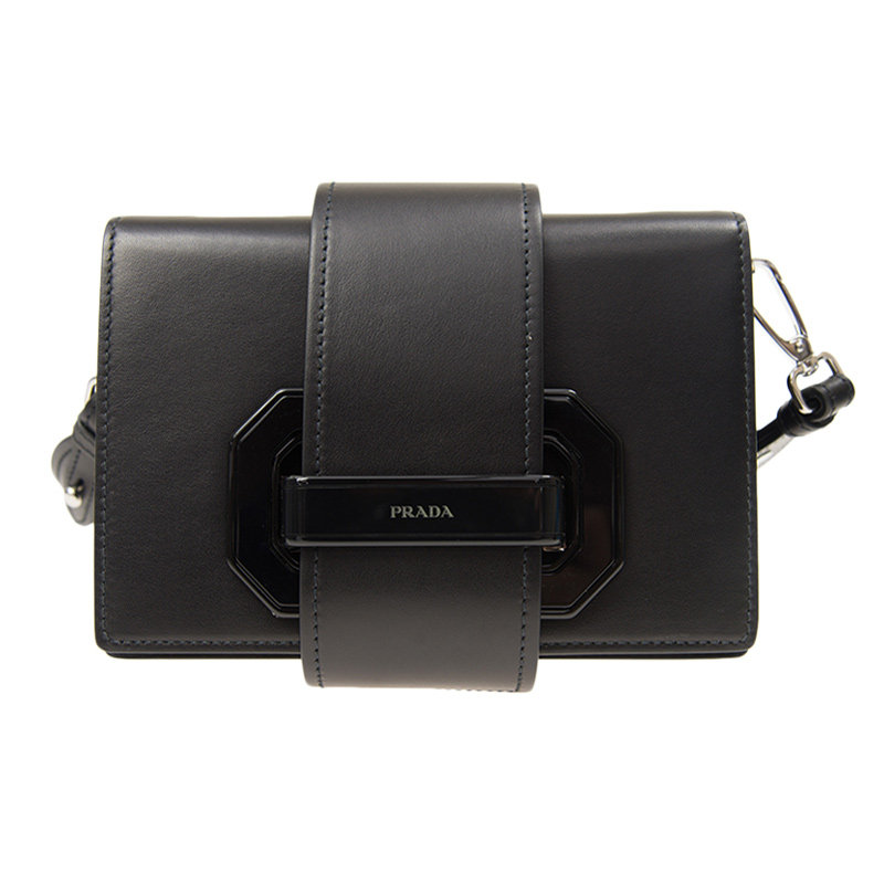 prada黑色牛皮logo标识休闲单肩包 奢批海外女士包袋