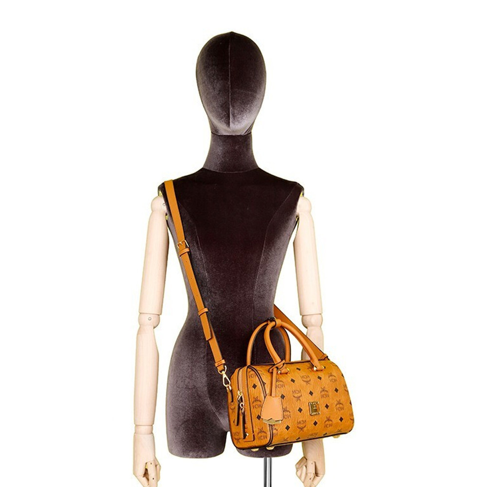 mcm女士棕色皮革手提圆筒波士顿包 奢批海外女士包袋