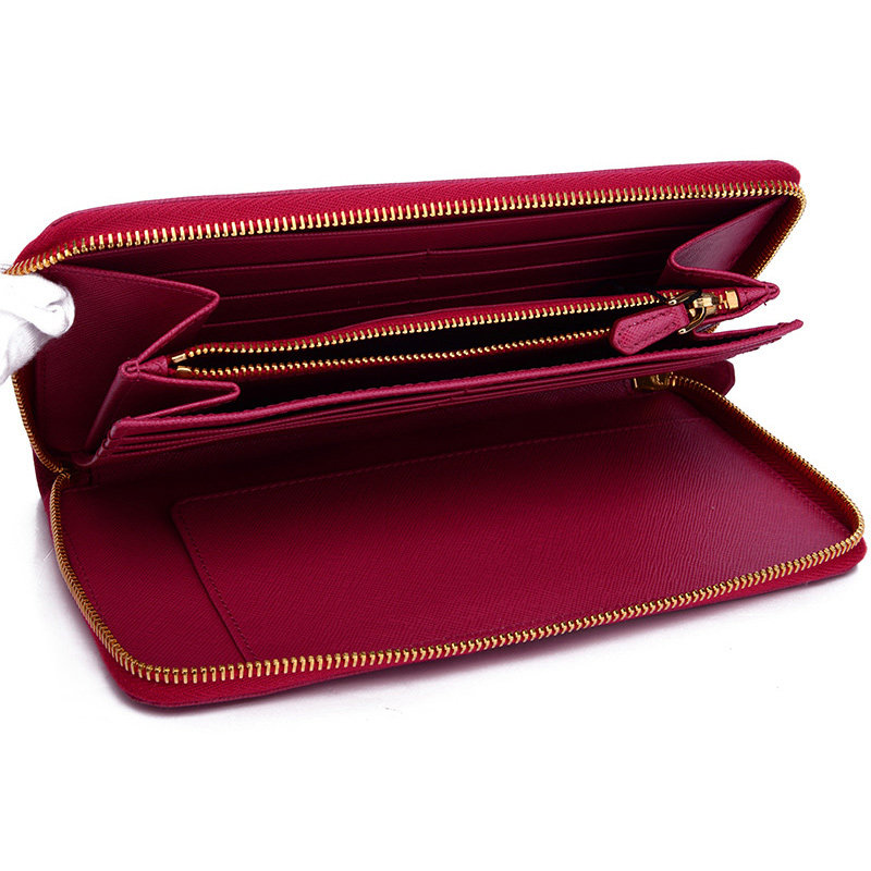 prada牡丹粉女士牛皮钱包 奢批海外钱包