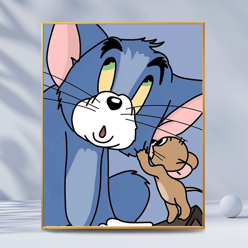 数字油画diy猫和老鼠动漫手工填色油彩画手绘丙烯装饰画挂画简单