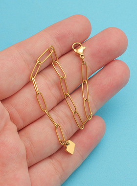 钛钢真金回形针链嘻哈系列DIY饰品配件简约方格粗款手链女