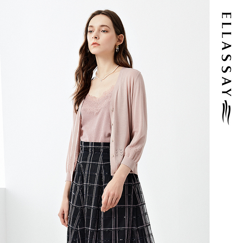 ELLASSAY歌力思宽松灯笼袖薄款针织衫