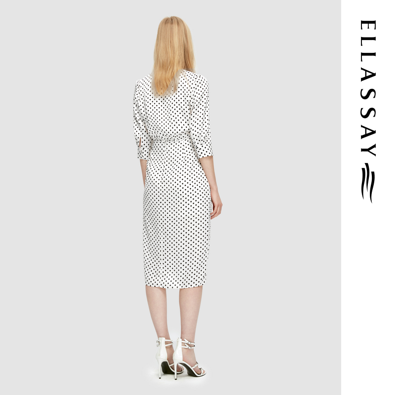 ELLASSAY歌力思2024春夏新款时尚收褶开叉半身裙女EWD351Q01700-图2