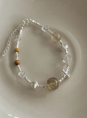 925银金发晶手链白水晶串珠