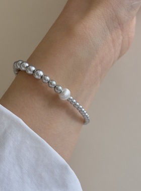 槿羽S925纯银灰色珍珠手链