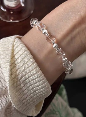 925银天然白水晶串珠手链