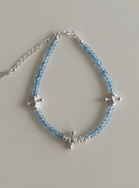 S925银蓝色托帕石碎银手链