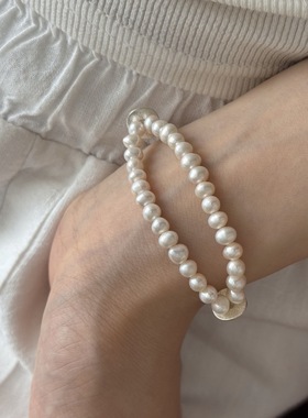 S925银拉丝银管珍珠手链