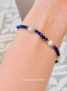 JINYU青金石天然珍珠手串手链