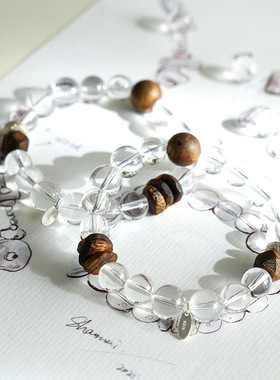 天然白水晶手串搭配沉香木珠手链