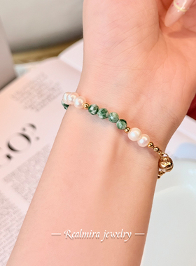 JINYU精致天然珍珠绿点石手链