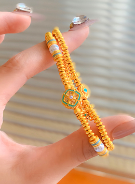 古法冰蓝花丝珐琅四合如意手链女