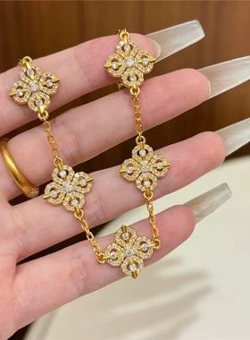 金刚杵五花手链四叶草黄金色手串沙金轻奢高级感送女友金店同款女