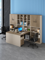 Staff table and chairs combined finance desk double to sitting office head desk with high cabinet clerk desk