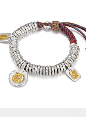 錾刻吉言黄财神盘缠手链手工编织男士霸气ins包金手绳手串礼物