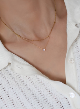 新款双层叠戴项链女时尚通勤小众精致镶钻高级感锁骨链颈链爆款潮