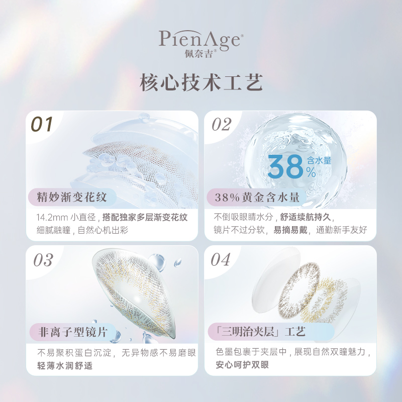 PienAge佩奈吉美瞳月抛2片月光盈灰近视隐形眼镜小直径自然混血 - 图1