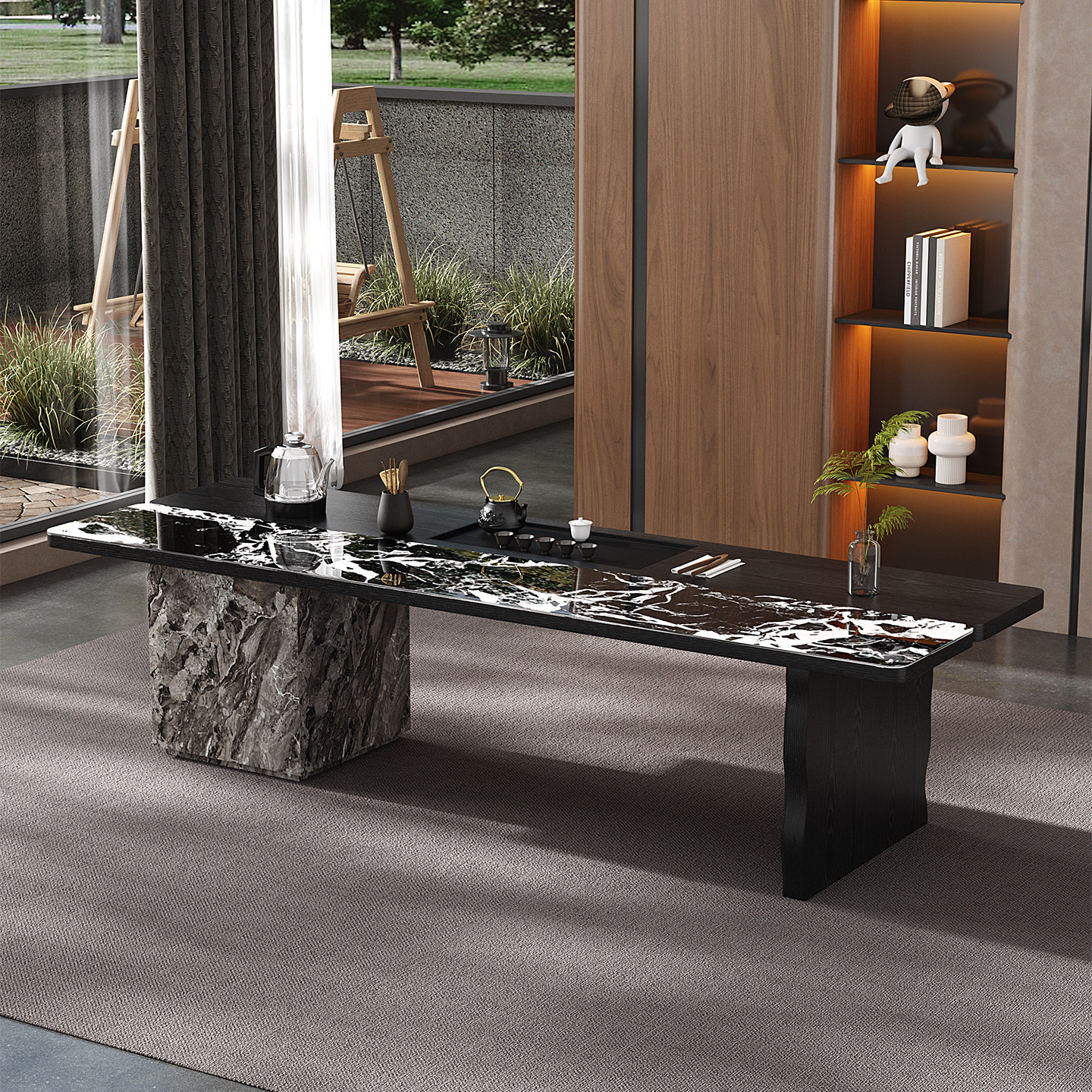 意式极简茶桌椅组合办公室茶台轻奢现代高级感岩板2025新款高端,淘宝优惠券,粉丝福利购,淘宝优惠卷