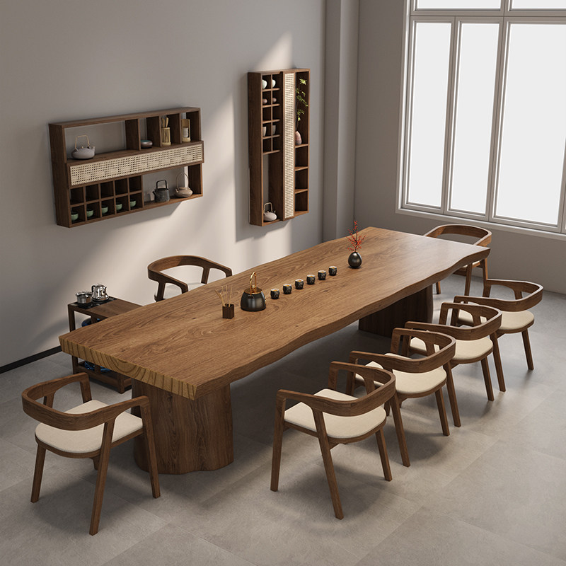 新中式实木大板茶桌椅组合现代办公室功夫茶台茶几阳台泡茶桌家用 - 图2