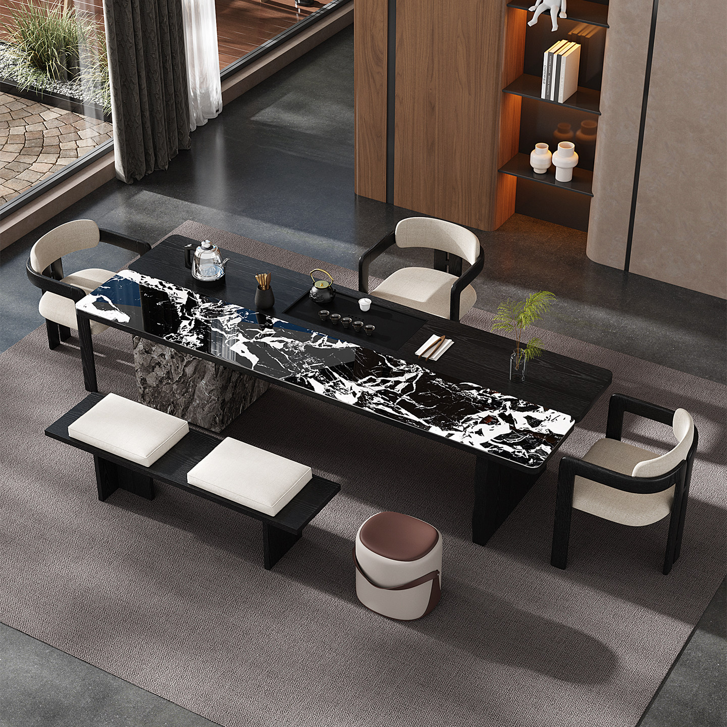 意式极简茶桌椅组合办公室茶台轻奢现代高级感岩板2025新款高端,淘宝优惠券,粉丝福利购,淘宝优惠卷