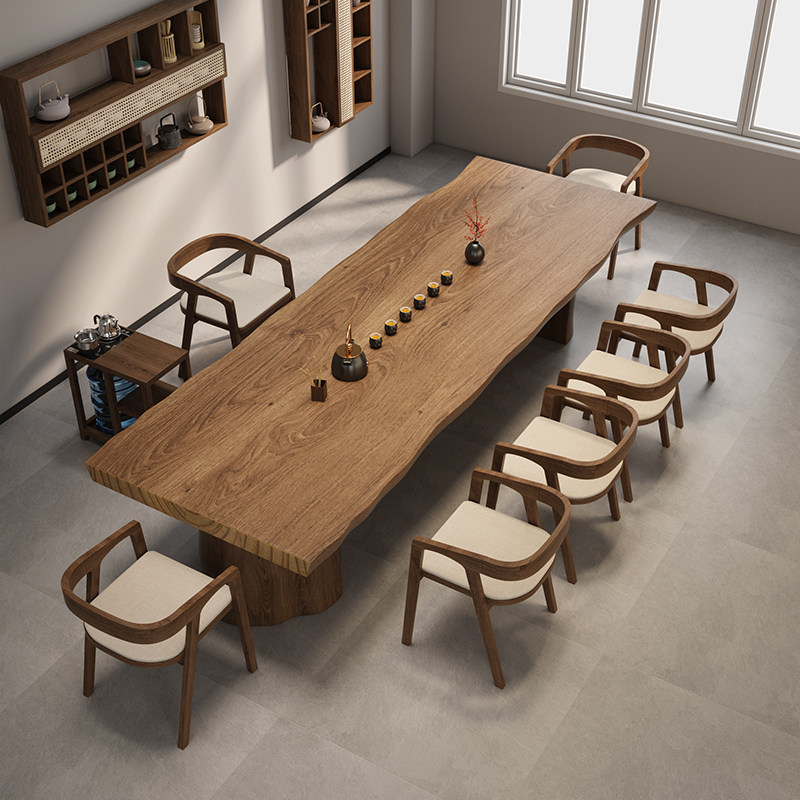 新中式实木大板茶桌椅组合现代办公室功夫茶台茶几阳台泡茶桌家用 - 图1