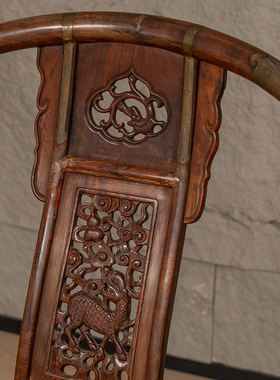 二十世纪黄花梨透雕麒麟纹交椅（一对）海南黄花梨古董家具椅子