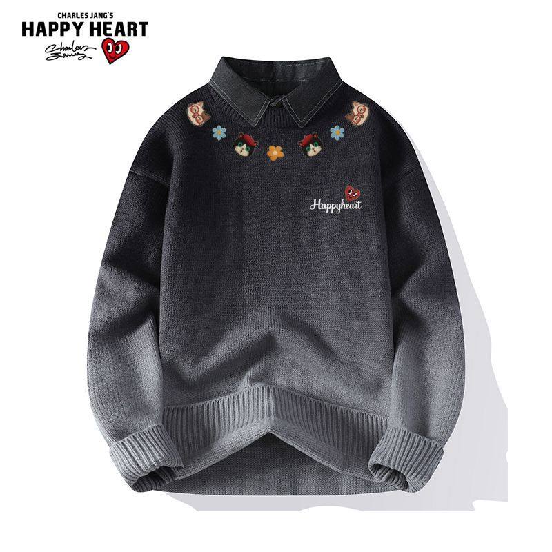 查尔斯桃心小猫印花红色线衣男女冬季新款保暖休闲情侣针织衫毛衣,淘宝优惠券,粉丝福利购,淘宝优惠卷